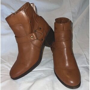 Rocket Dog Women Lex Biker Boots Size 8 Cognac Leather Effect Chunky Heel Khaki